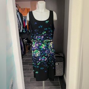 Lane Bryant Black & Colorful Formal Dress w/ Belt